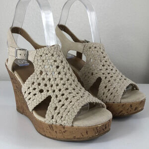 So Sandals Women’s Size 7.5 Taffy Natural Woven Braided Cork Wedge Heel